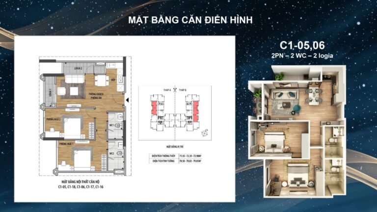 Thiết kế căn hộ 2 phòng ngủ Chung cư Moonlight 2 An Lạc